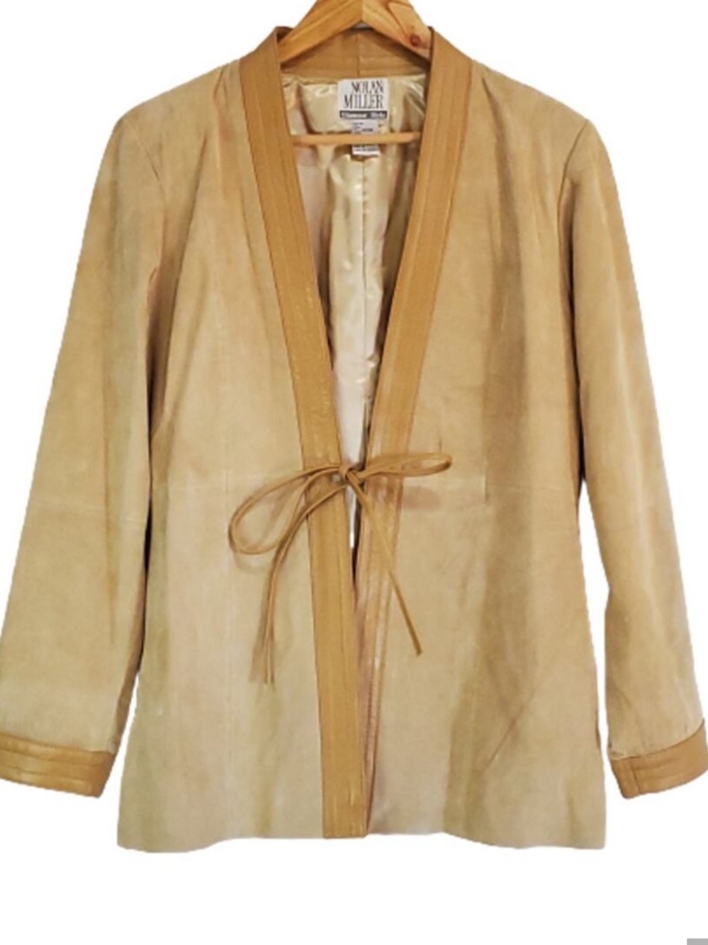 Nolan Miller Glamour Style Suede Jacket Lined Faux Leather Trim Small